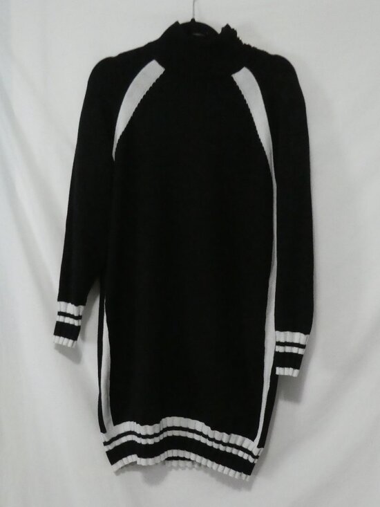 Tristan Dresses & Skirts - TRISTAN Long Mock Neck Sweater Dress Button Detail - Black and White - Medium